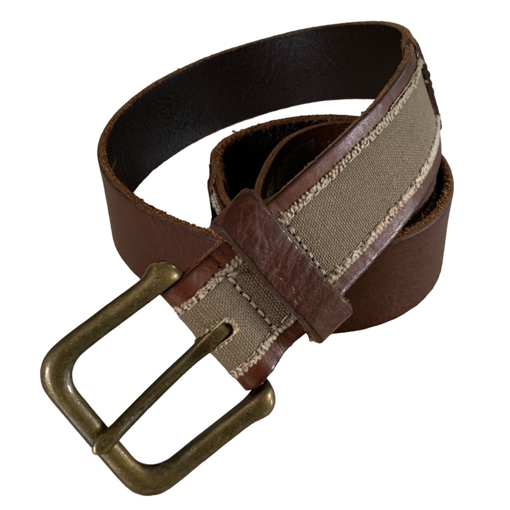Vintage GAP Two Tone Brown Leather Belt Canvas Size 38 Men Women Unisex
